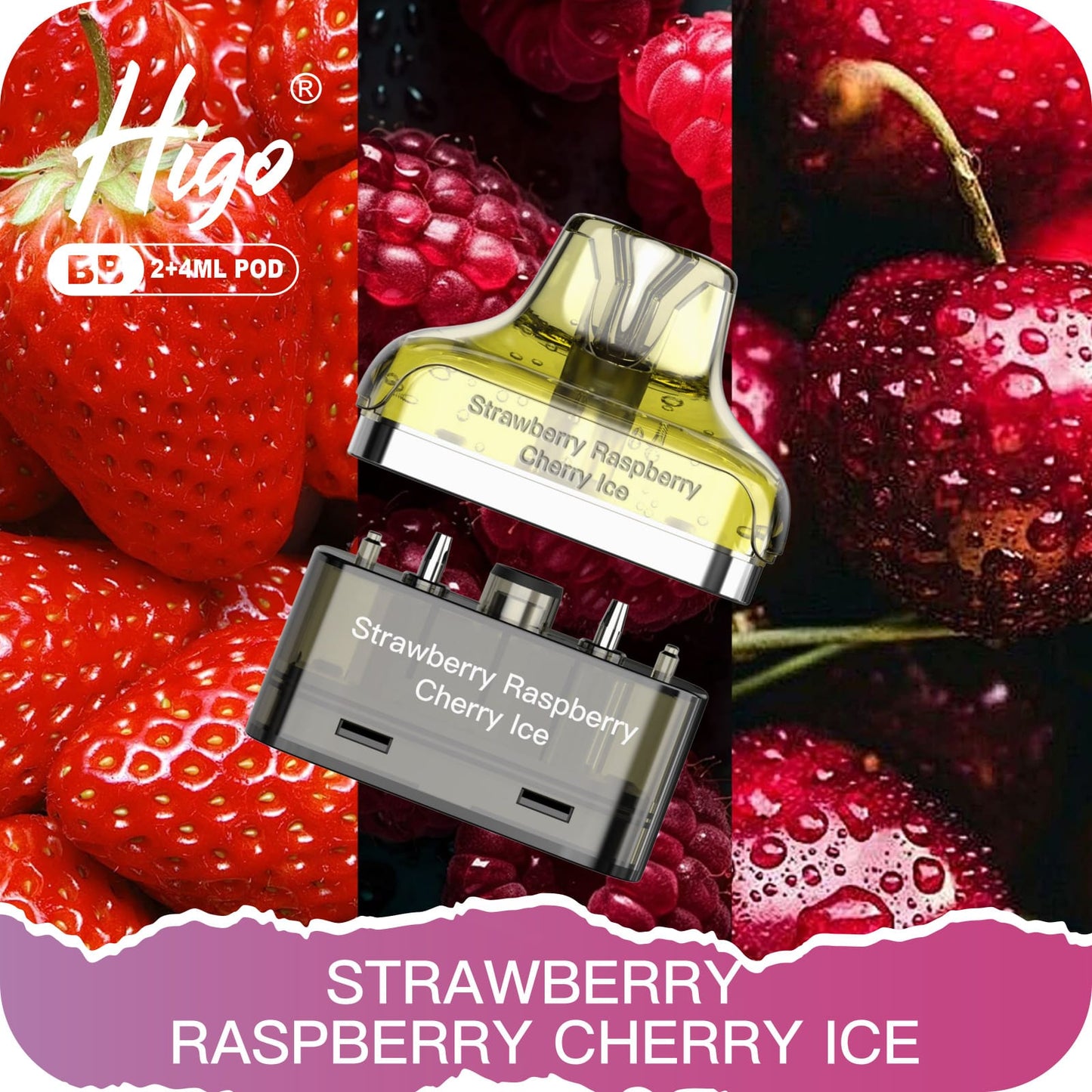 Higo BB 4000 Puffs Pod Kit - Strawberry Raspberry Cherry Ice