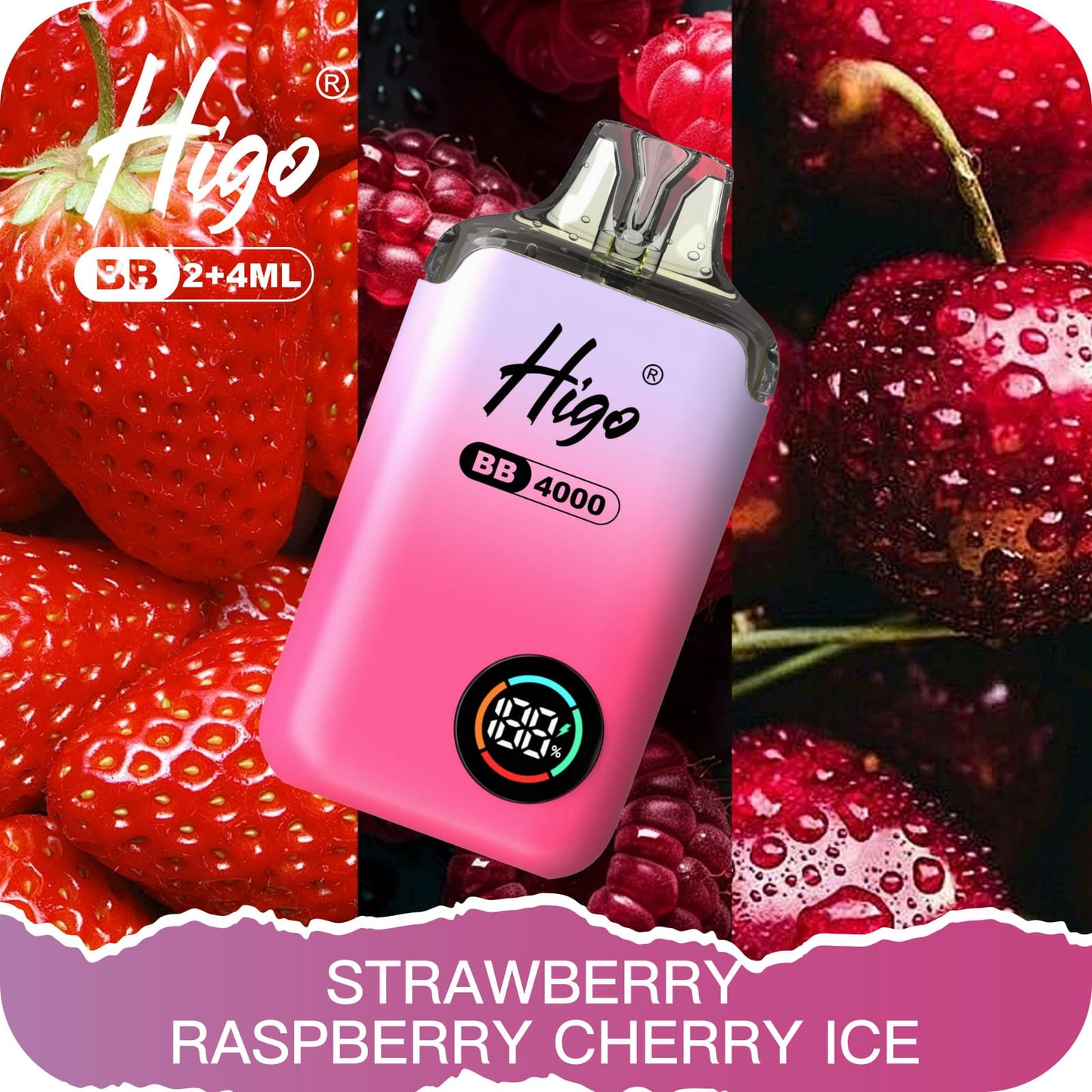Higo BB 4000 Puffs Pod Kit - Strawberry Raspberry Cherry Ice