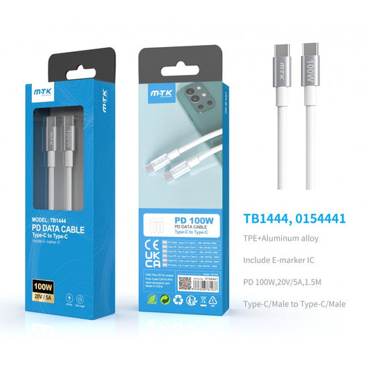 MTK 100W SUPER CHARGING TYPE-C TO TYPE-C CABLE FOR MAC AND LAPTOPS, E-MARKER IC, 1.5M