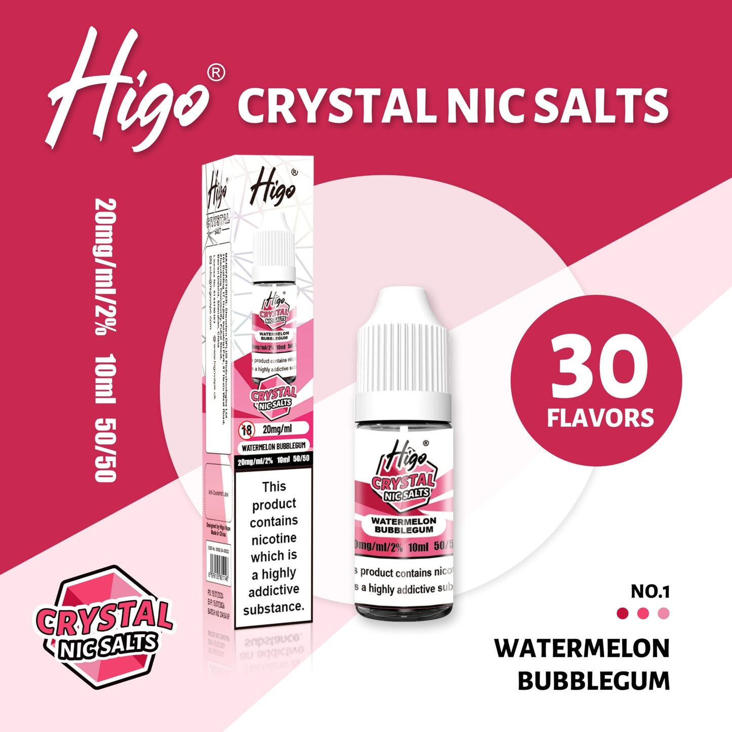 Higo Crystal 10ml Nic Salt 10s Pack - Watermelon Bubblegum
