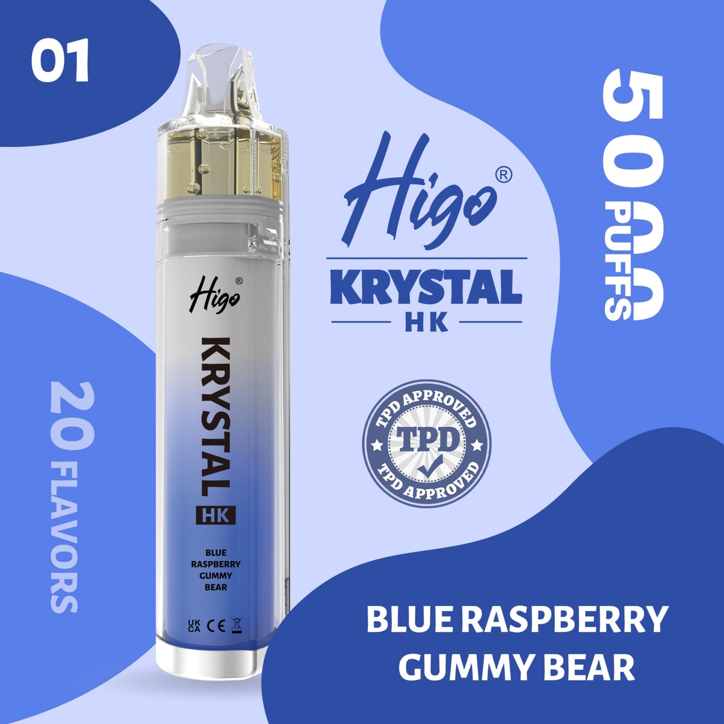 Higo Krystal HK 5000 puffs Vape - Blue Raspberry Gummy Bear