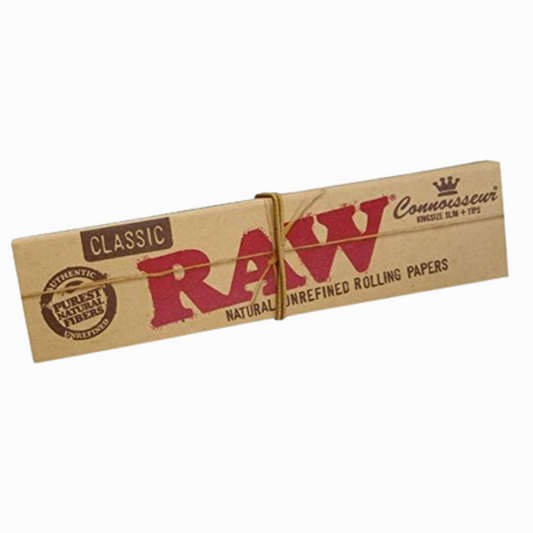 RAW Classic Connoisseur King Size Slim Rolling Papers & Tips Natural unrefined rolling paper