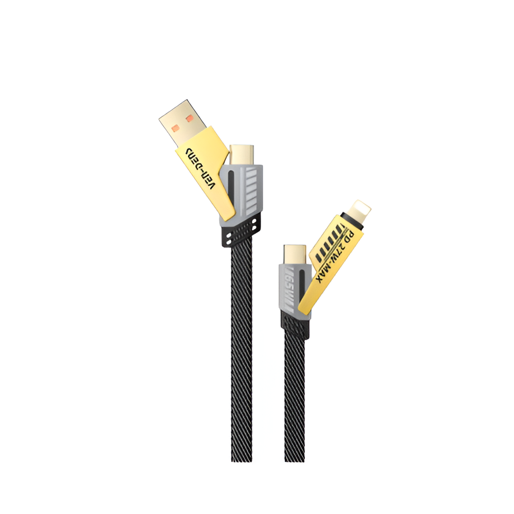 Vendens Universal 4-in-1 Gold Plated Cable: 1.2 Meter Data Sync, iPhone & Type C Compatible