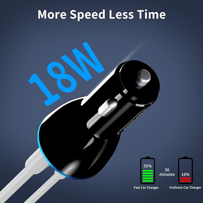 VEN-DENS Car Charger 18W Dual Port USB A & Type C Ports | Fast Charging for iPhones & Samsung Phones