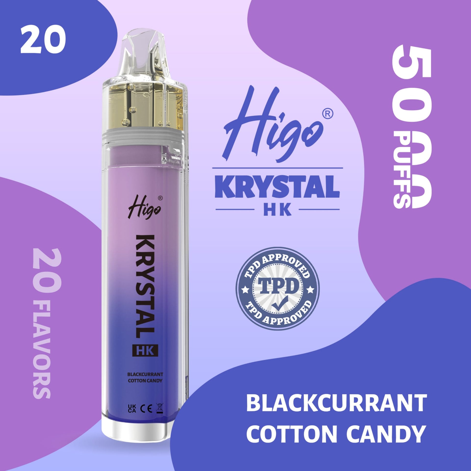 Higo Krystal HK 5000 puffs Rechargeable Vape - Blackcurrant Cotton Can   UNITY PACK