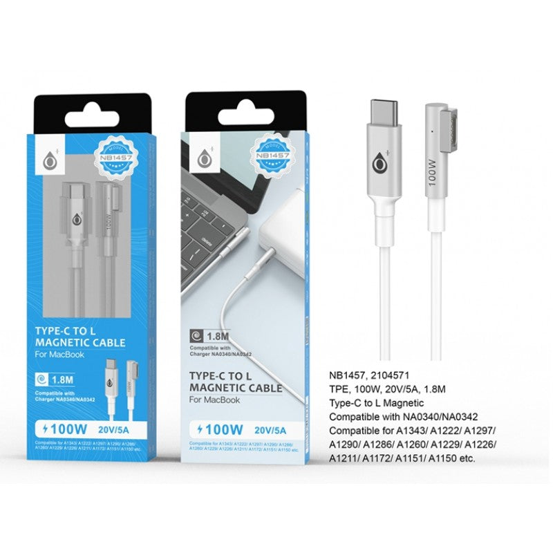 MTK 100W Type-C to L Magnetic Cable for Mac Book, 1.8M TPE OD3.0, (5.0A), White