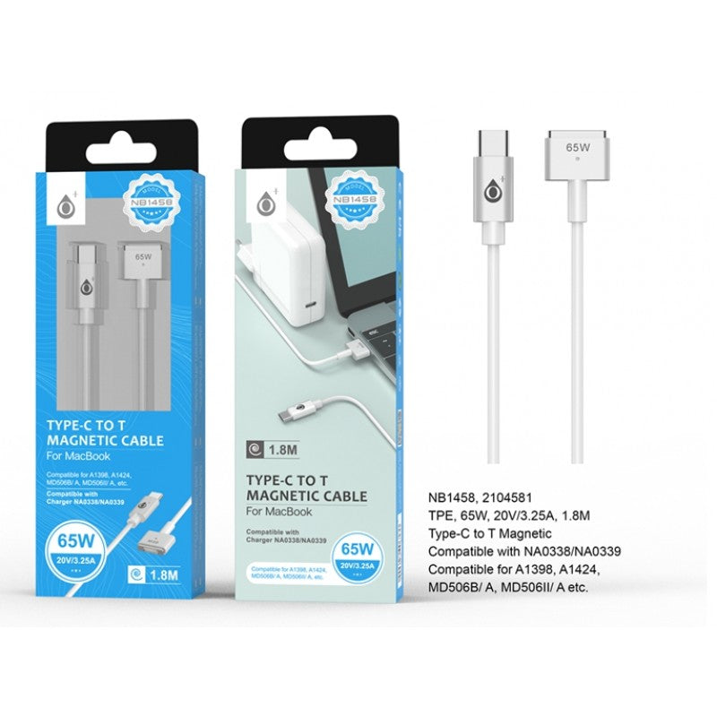 65W Type-C to T Magnetic Cable for Mac Book, 1.8M TPE OD3.0, (3.5A)