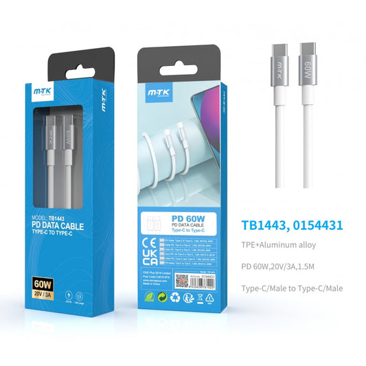 1.5M Super Charging Type-C to Type-C Metal Cable (3A/60W) for Mac and Laptops