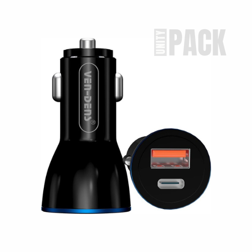 VEN-DENS Car Charger 18W Dual Port USB A & Type C Ports | Fast Charging for iPhones & Samsung Phones