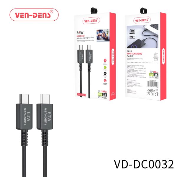 Ven-Dens 60W Fast Charging 1.8 Meter Type-C to Type-C Data Sync Charging Cable: Power and Performance in Your Hands