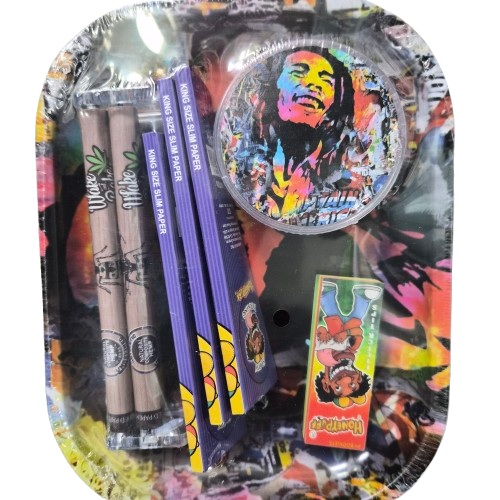 Bob Marley Smoking Kit Plastic Grinder, Rolling Tray, Rolling Machine and Paper